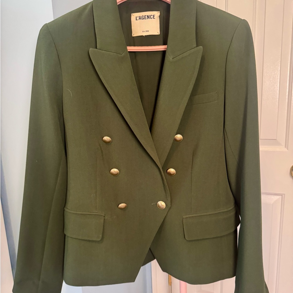 L'AGENCE Olive Green Double-Breasted Blazer